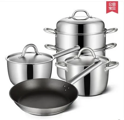 Pot set combination nonstick skillet soup milk pot stainless steel wok European kitchenware frying pan cookware cooking | Дом и сад