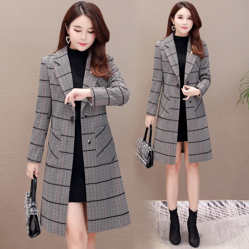 

Trending products Trench coat women long coats Women's large size trendy autumn checkered Korean fashion clothing K4087