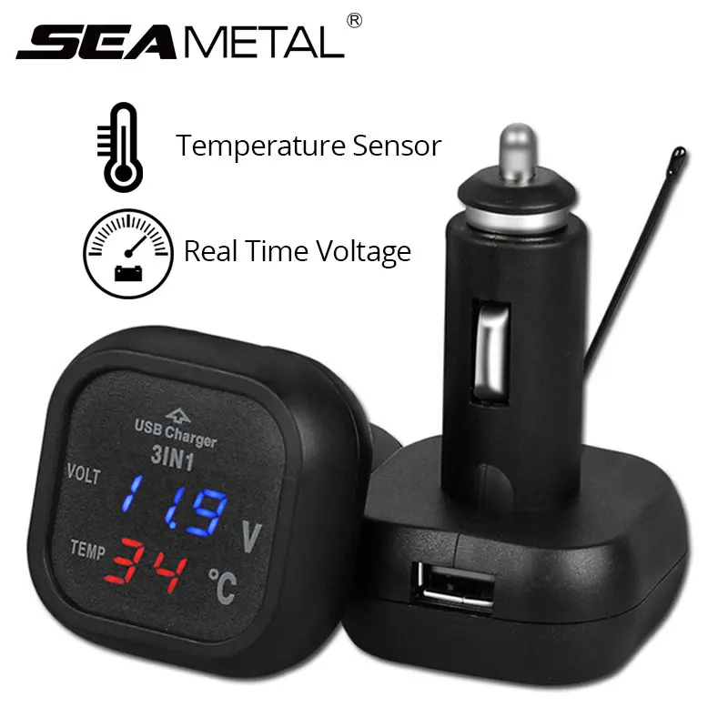 

car cigarette lighter usb charger 5v 2.1a voltage display temperature sensor 12v 24v cigarette lighter socket plug accessories
