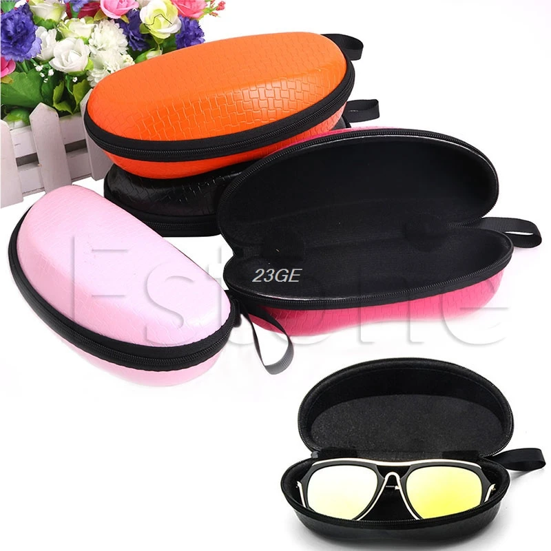 2017 Zipper Leather Grid Eye Glasses Sunglasses Case Eyewear Protector