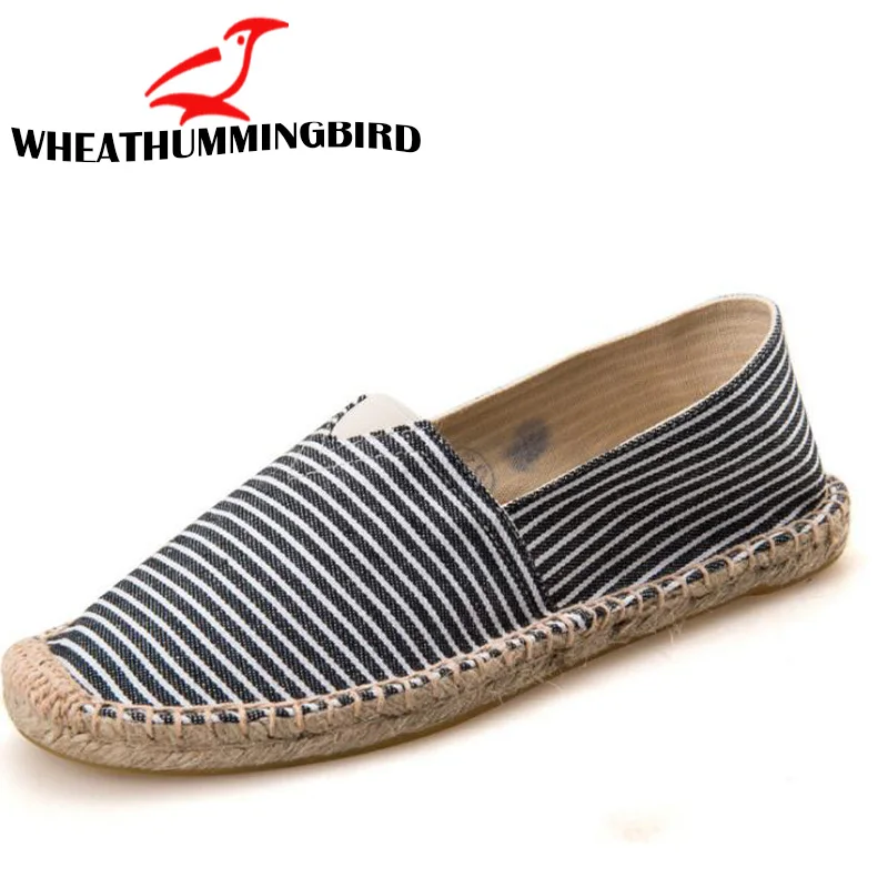New Striped Linen Men Casual Canvas Shoes Soft Bottom Flat Men Shoes