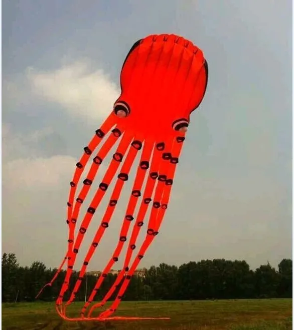

30m beach toys large single line kites soft kiting kites 3d orange large octopus kite camping windsock cerf volant wholesale bar