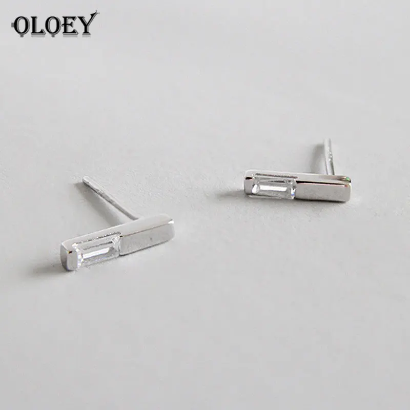 

OLOEY 100% 925 Sterling Silver Square Bar Earrings Minimalist Rectangle Geometric Shapes Stud Earrings For Women Jewelry YME355