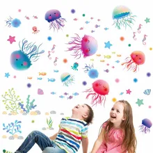 New Lovely Jellyfish Style Wall Stickers On The Wall children Kids Rooms Bathroom DIY Home Decor PVC Vinyl Decals Decor Fashion