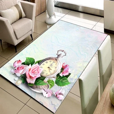 Else синий пол розовая роза винтажные часы цветочный 3d принт нескользящие микрофибры гостиной декоративные современные моющиеся области коврик
