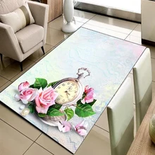 Else синий пол розовая роза винтажные часы цветочный 3d принт нескользящие микрофибры гостиной декоративные современные моющиеся области коврик