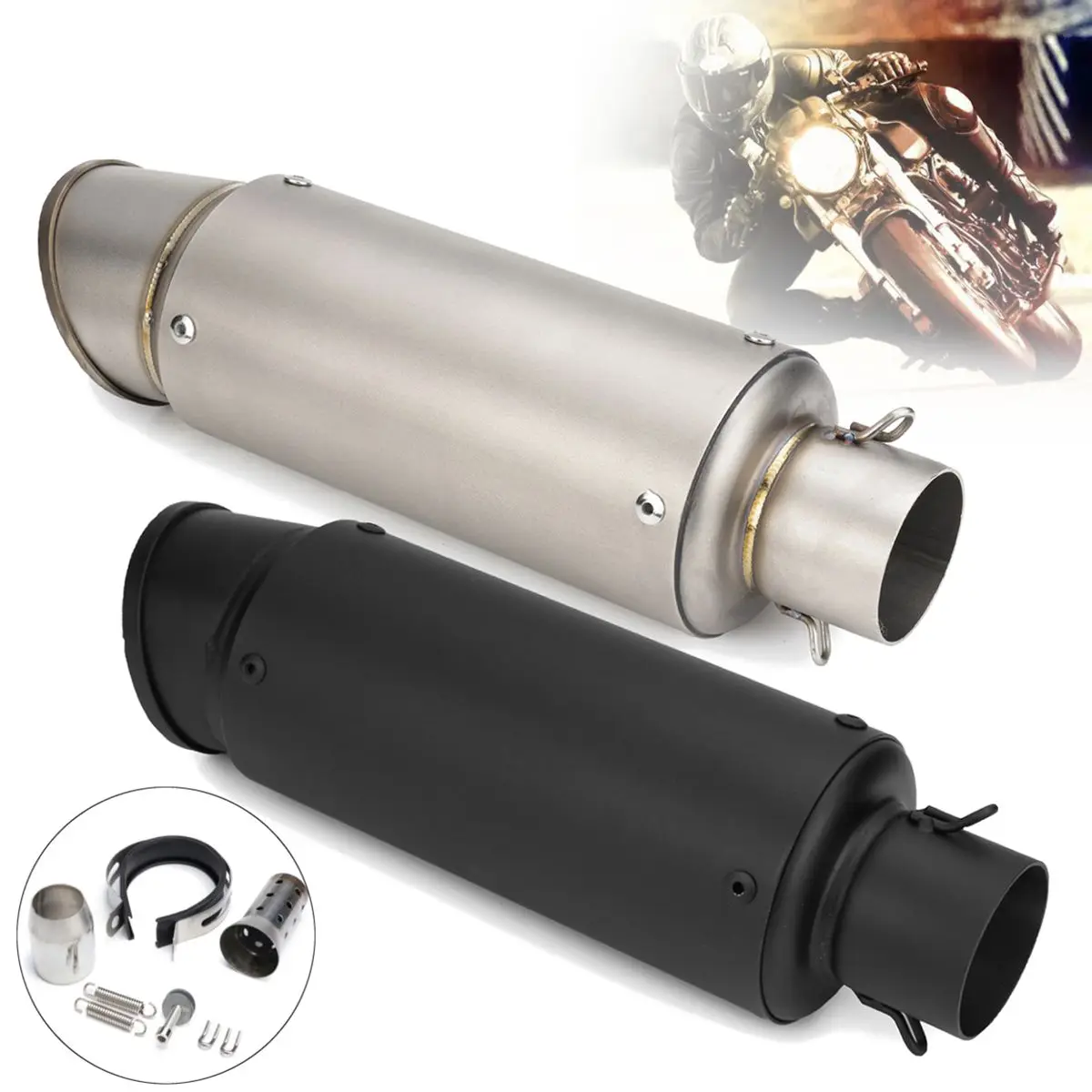 

38~51mm Black Universal Stainless Steel Motorcycle Exhaust Muffler Pipe Kit For Dirt Street Bike Scooter ATV Quad