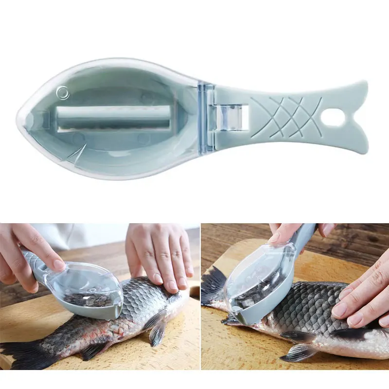 

Creative Fish Scale Scrapers Brushes New Fish Scale Removing Tools Portable Fishes Shape Scaled Cleaning Peelers With Container