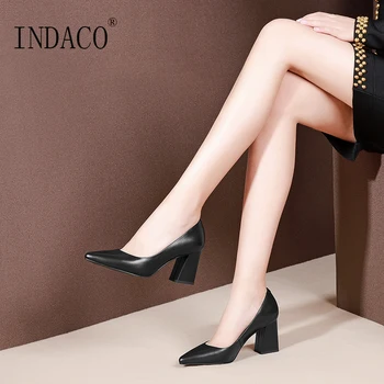 

2019 Pumps Women Shoes Spring New Leather Pointed Women's Shoes Women's Thick Heel Shoes