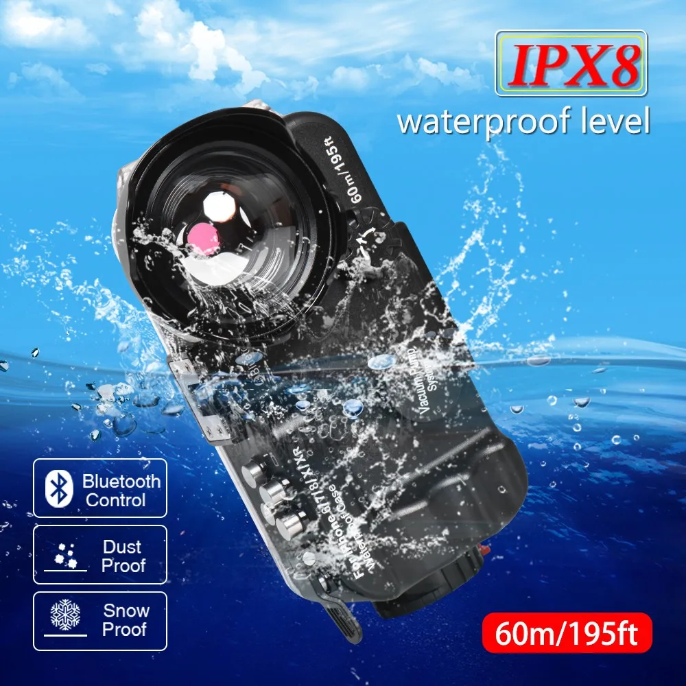 Seafrogs 60m 195ft 4.7'' Bluetooth Waterproof Housing Diving Phone Case Cover Bag for iPhone X 6 7 8 XR Black