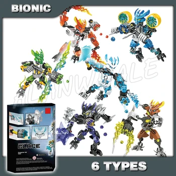 

6types Protector of Jungle Stone Water Ice Fire Earth Bionicle Hero Mask Model Building Blocks Bricks Toys Compatible with Lago
