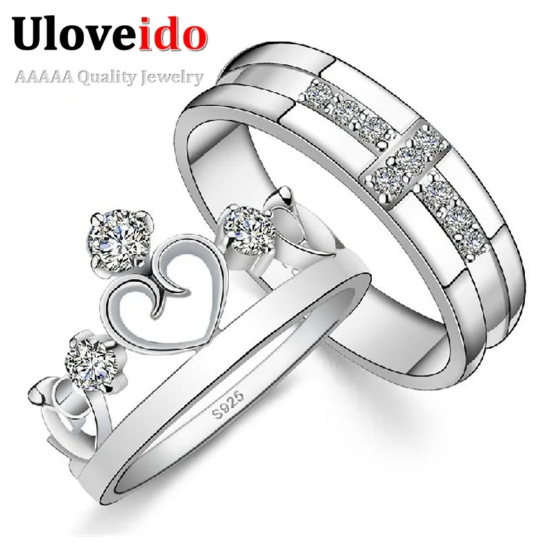 Uloveido пару колец для женщин и мужчин ювелирные изделия корона крест серебряный