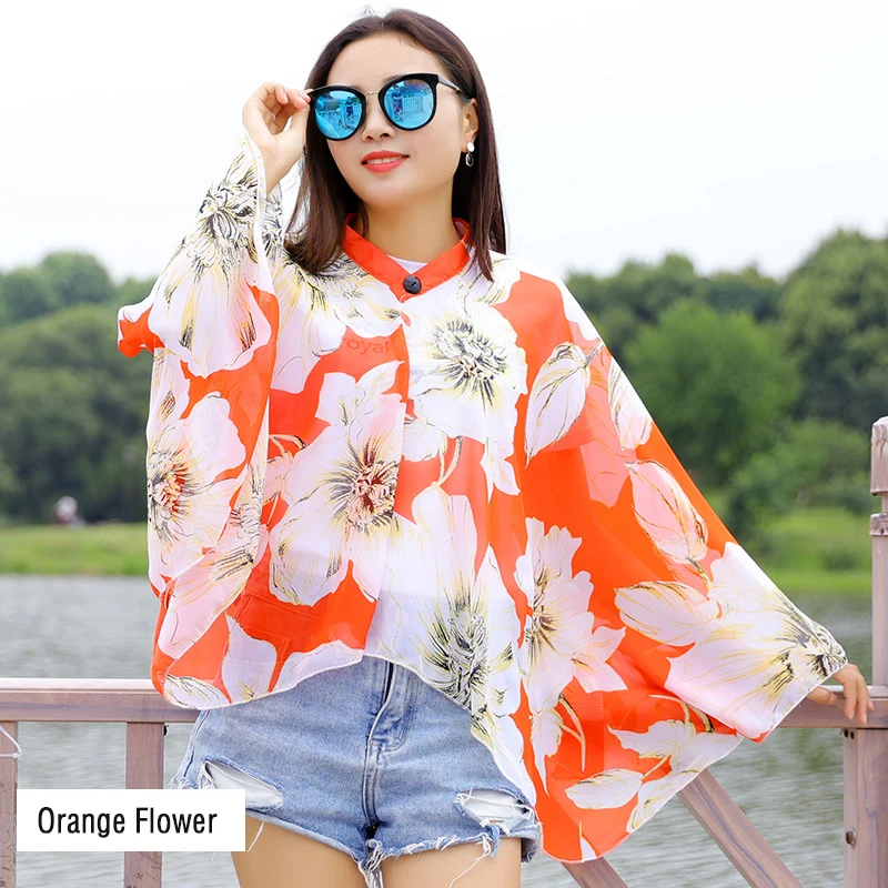 Womens Sun Protection Cloak Orange Flower