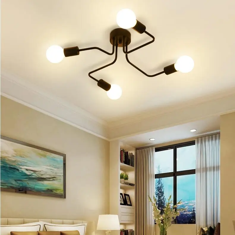  Retro Loft Nordic Pipe Wrought Iron Ceiling Lights Ceiling Lamp for Living Room Bedroom Vintage Cei - 32949952096