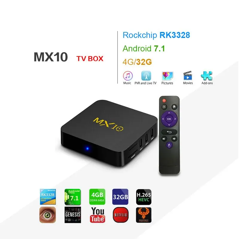 

MX10 Android 8.1 Smart TV BOX 4GB DDR4 32GB EMMC RK3328 Quad Core 4K HDR 2.4GHz WIFI USB 3.0 Set Top Box PK X96MINI