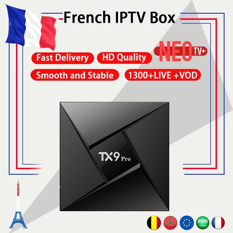 Fench IP tv Box TX9 Pro Android tv Box 7,1 3 Гб/32 г+ NEO код IPTV 1300 live каналы арабский Beligium для ip tv M3U Smart tv Box