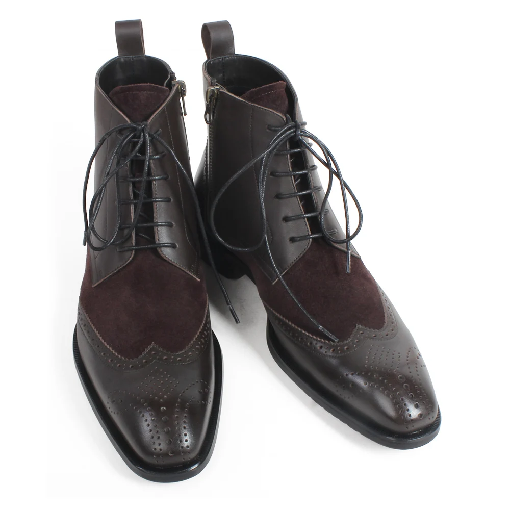 À En Carré Orteil Patchwork Cuir Bottes Vikeduo Plein Vache Patine Brogue Hommes La Coffee 100Véritable De Bottines Main Décontracté Plaine F3uKcT1Jl