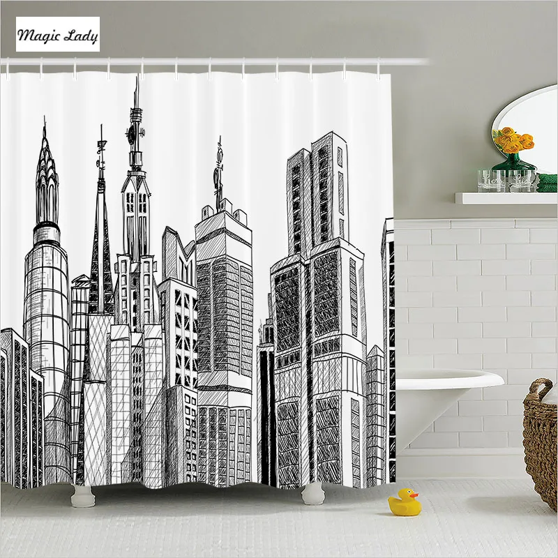 Shower Curtain Black And White Bathroom Accessories Urban Arhitecture