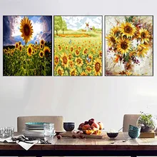 Безрамное отражение Подсолнух Сделай Сам Живопись по номерам Современная Настенная живопись на холсте уникальный подарок для домашнего декора 3 шт./лот