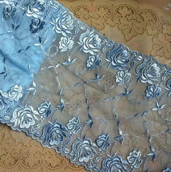 

1 Meter Handmade DIY Guipure Embroidery Rose Lace Trim Tulle Blue Flower Lace Fabric Garment Accessories 20.5cm