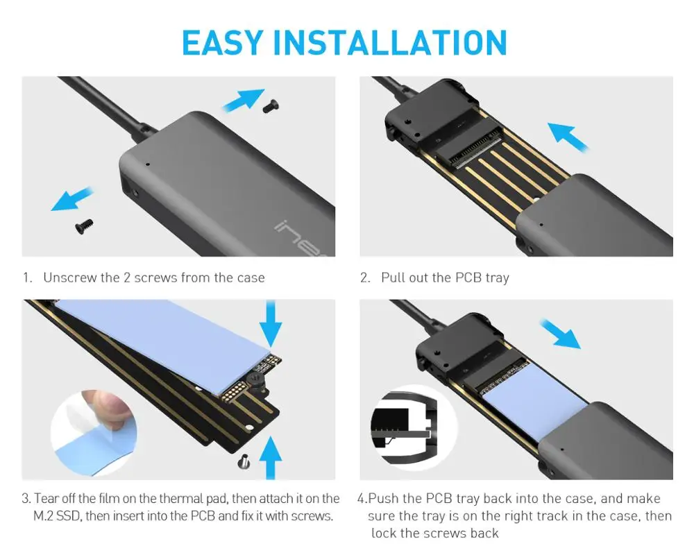 Ineo M.2 NVMe SSD чехол алюминиевый корпус для USB C 3,1 Gen 2 10 Гбит/с type-C-M.2 PCIe NVMe SSD Caddy [C2592]