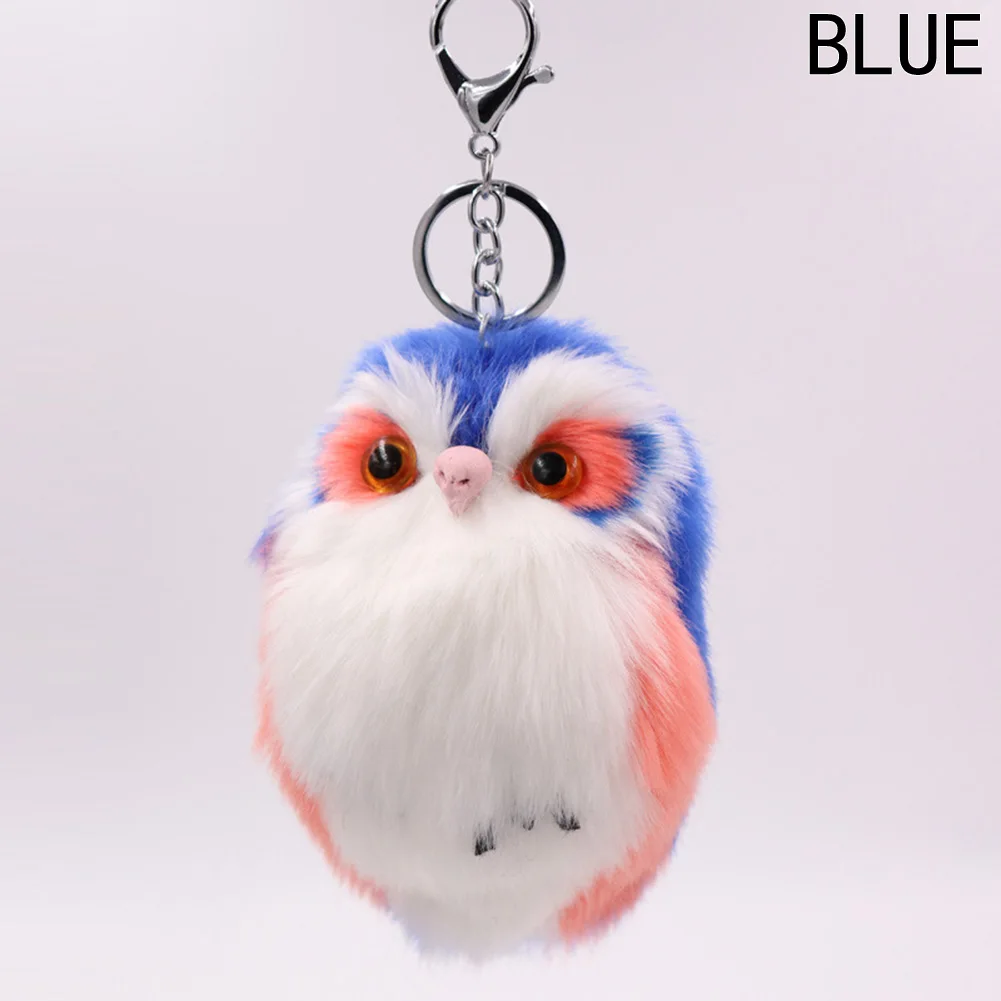 15CM Cute Fluffy Owl Keychain & Pendant Women Key Ring Holder Faux Bunny Rabbit Fur Pompoms Key