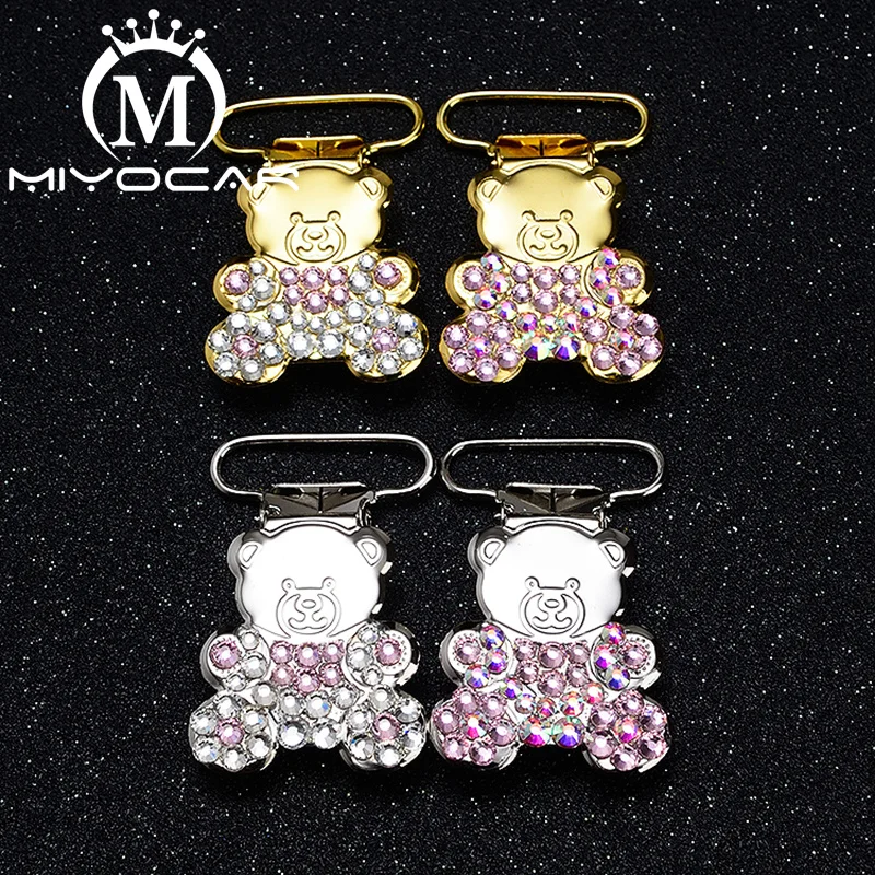 

MIYOCAR 10pcs/lot unique design bling bear shape gold aliver pacifier clip dummy clip pacifier holder good quality SP024