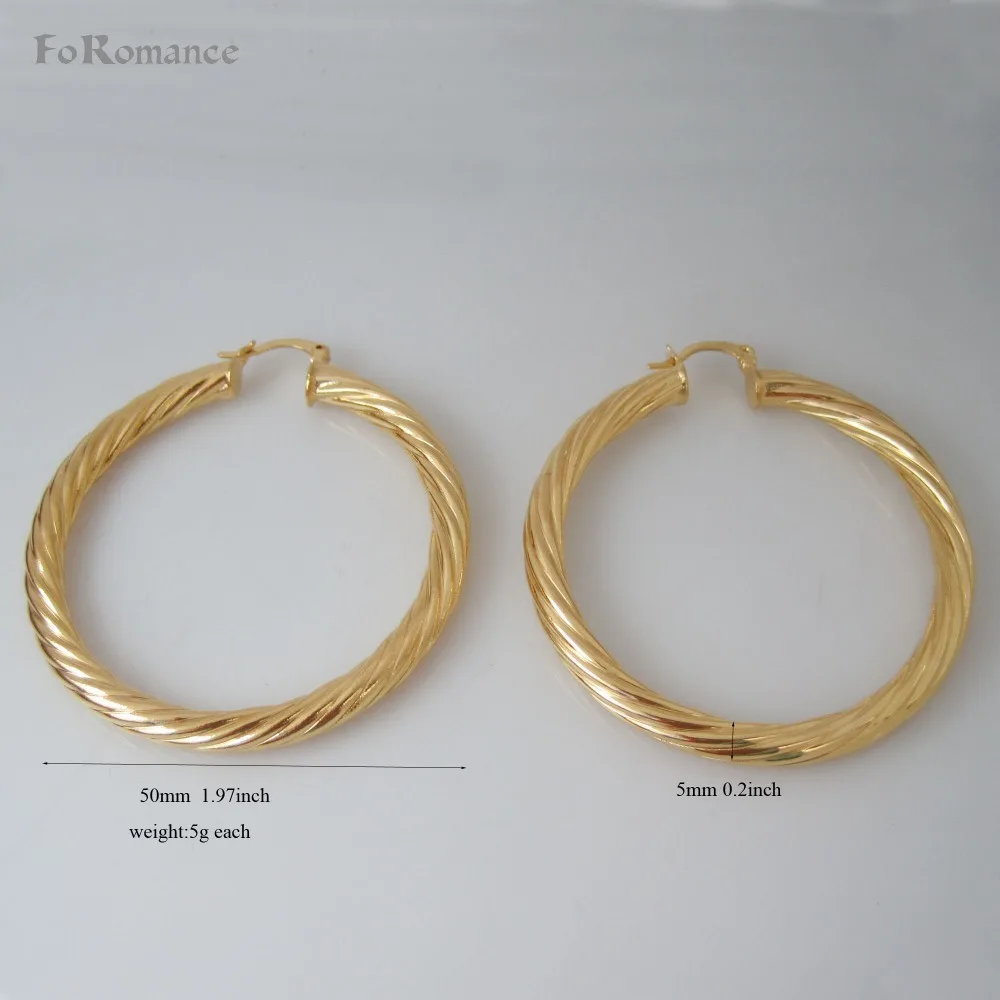 YELLOW GOLD GP OVERLAY TWIST PATTERN BIG HOOP 50 MM 1.97&quot BAND WIDTH 5 0.2 inch EARRING | Украшения и аксессуары