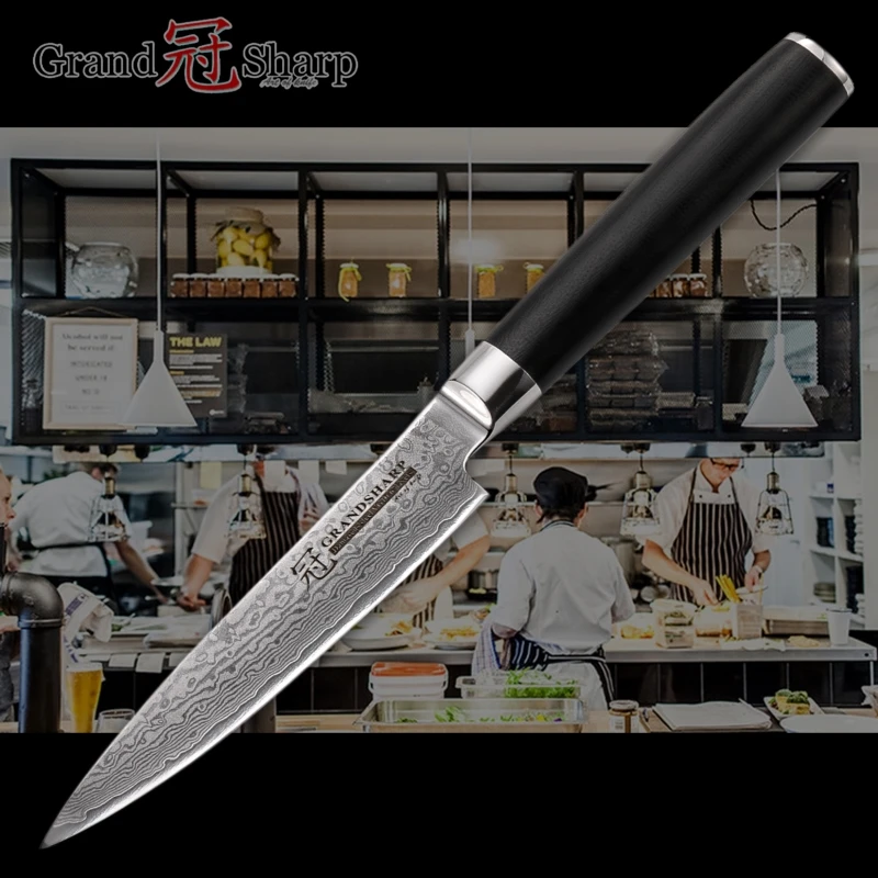 

GRANDSHARP 5 Inch Utility Damascus Knife 67 Layers Japanese Damascus Stainless Steel VG-10 Cooking Tools Damascus Kitchen Knives