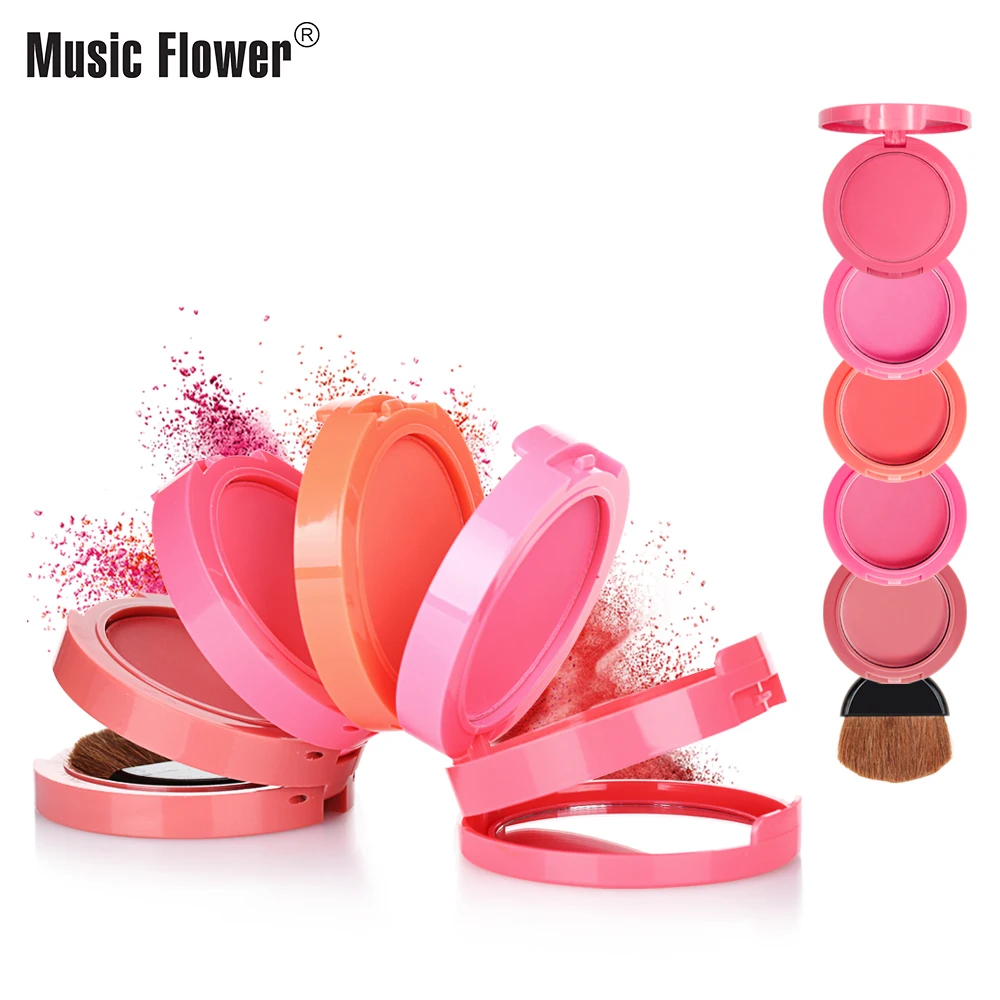 

Music Flower 5 In 1 Color Mineral Blusher Powder Expert Natural Baked Cheek Face Smooth Texture Long-Lasting Women Blusher