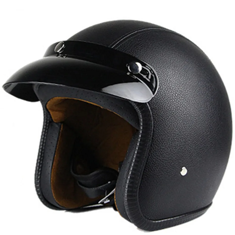 Новое поступление moto rcycle шлем Ретро шлемы Vespa винтажный открытый шлем Halley половина шлем 3/4 шлем moto jet - Цвет: Leather