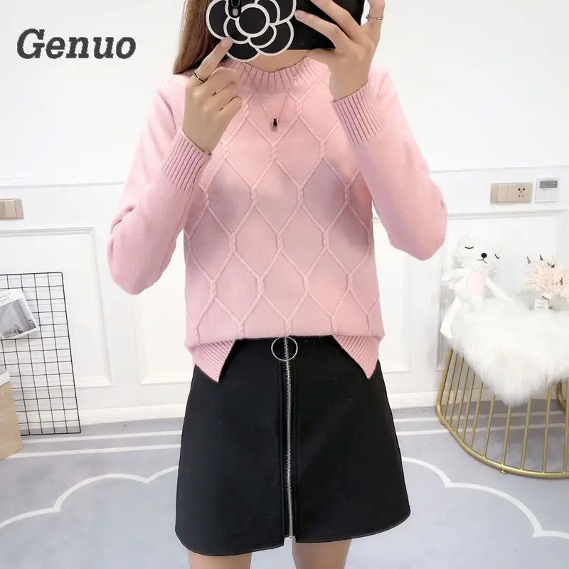 Genuo New Autumn Winter Women Fashion Knitted Pullover Sweaters Ladies Casual Crochet Sweater Female Tops High Quality