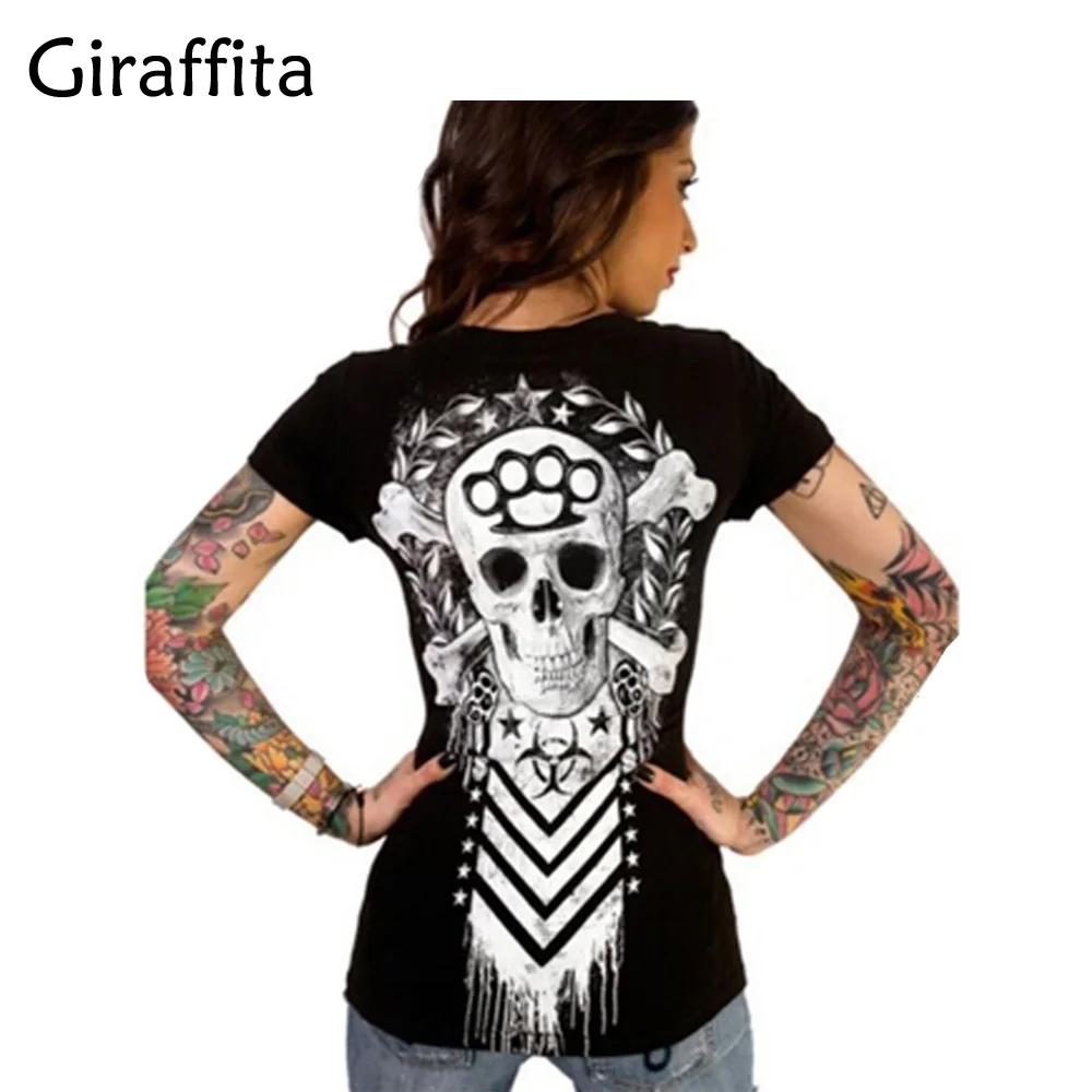 Giraffita летняя крутая футболка Женская мода 3D принт череп узор топы сексуальные
