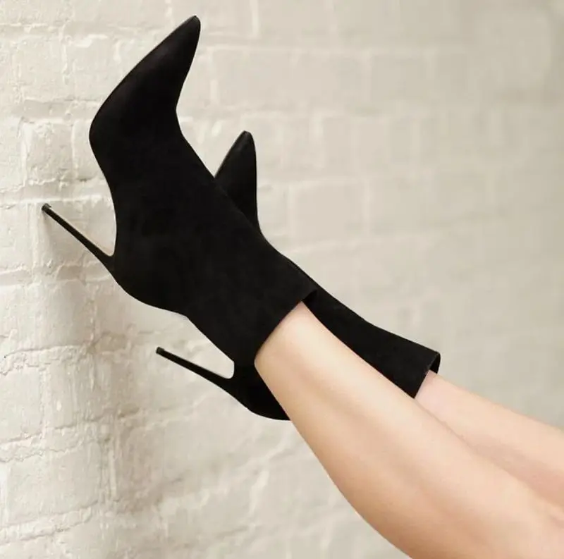 

Fashion women's shoes short boots pointed toe stilettos high heels slip on ankle pumps thin botas mujer high boots zapatos mujer