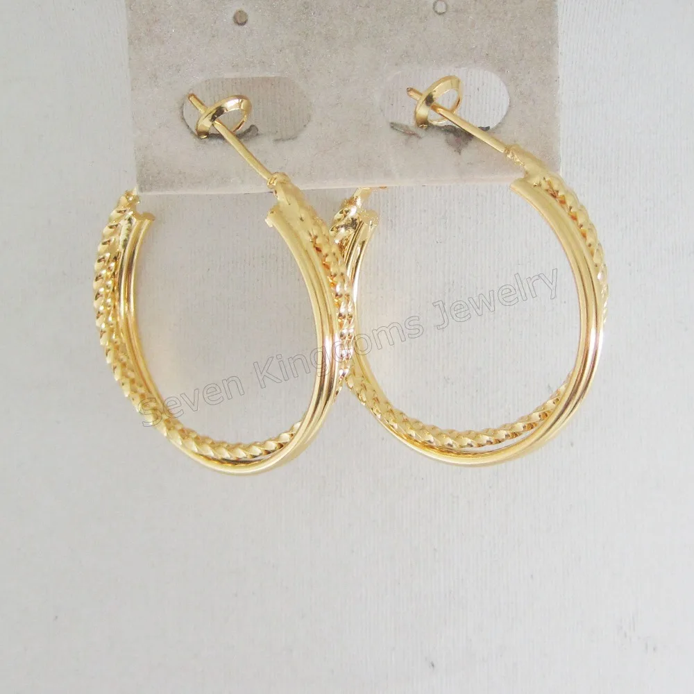 

order 10$ get free shipping/ NEW TWIST EARRING WIDTH 1.06" WITH TWO BAR ONE PLAIN ONE CARVED - YELLOW GOLD OVERLAY PLATED