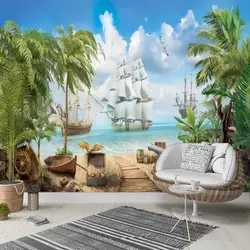 Else тропический пират Сейлор пляж песок море 3d фото Cleanable декор для стен домашний Декор Гостиная Спальня задний план обои