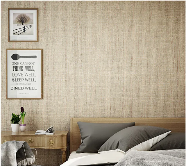 Plain pure linen fabric vinyl wallpaper home decoration straw wallpaper bedroom and living room