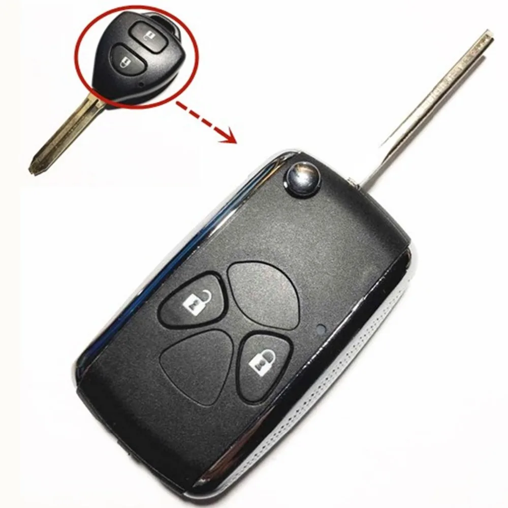 

2 Button Flip Remote Key Fob Case For Toyota Camry Corolla Yaris Echo Prado Hilux Shining Metal Frame TOY43 Key Shell