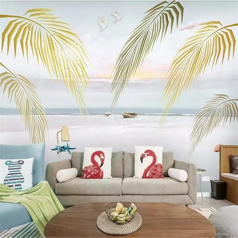 

American European Nordic Mediterranean Fresh Plant Palm Leaf Wall Factory Wholesale Wallpaper Mural Customize Photo Wall