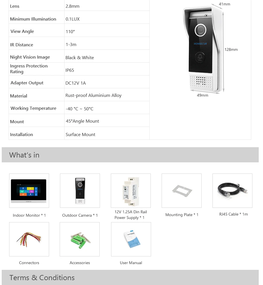 Homssecur 7 "iOS/Android проводной IPRJ-45 видео и аудио Smart дверные звонки 1.0MP с сенсорный экран мониторы для дома/без каблука