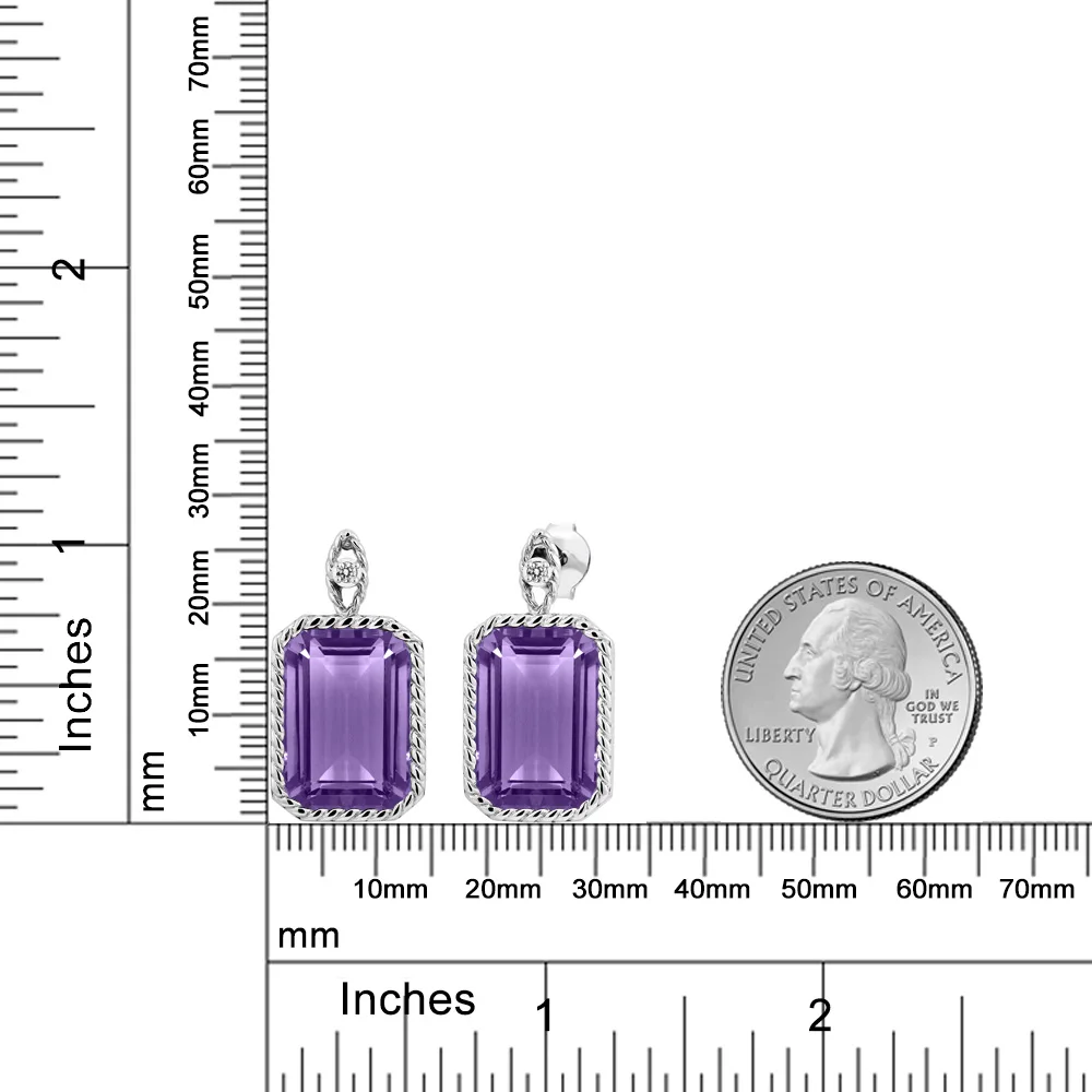 14.03 ct Octagon Фиолетовый Аметист Белый Diamond 925 стерлингов Серебряные серьги| |