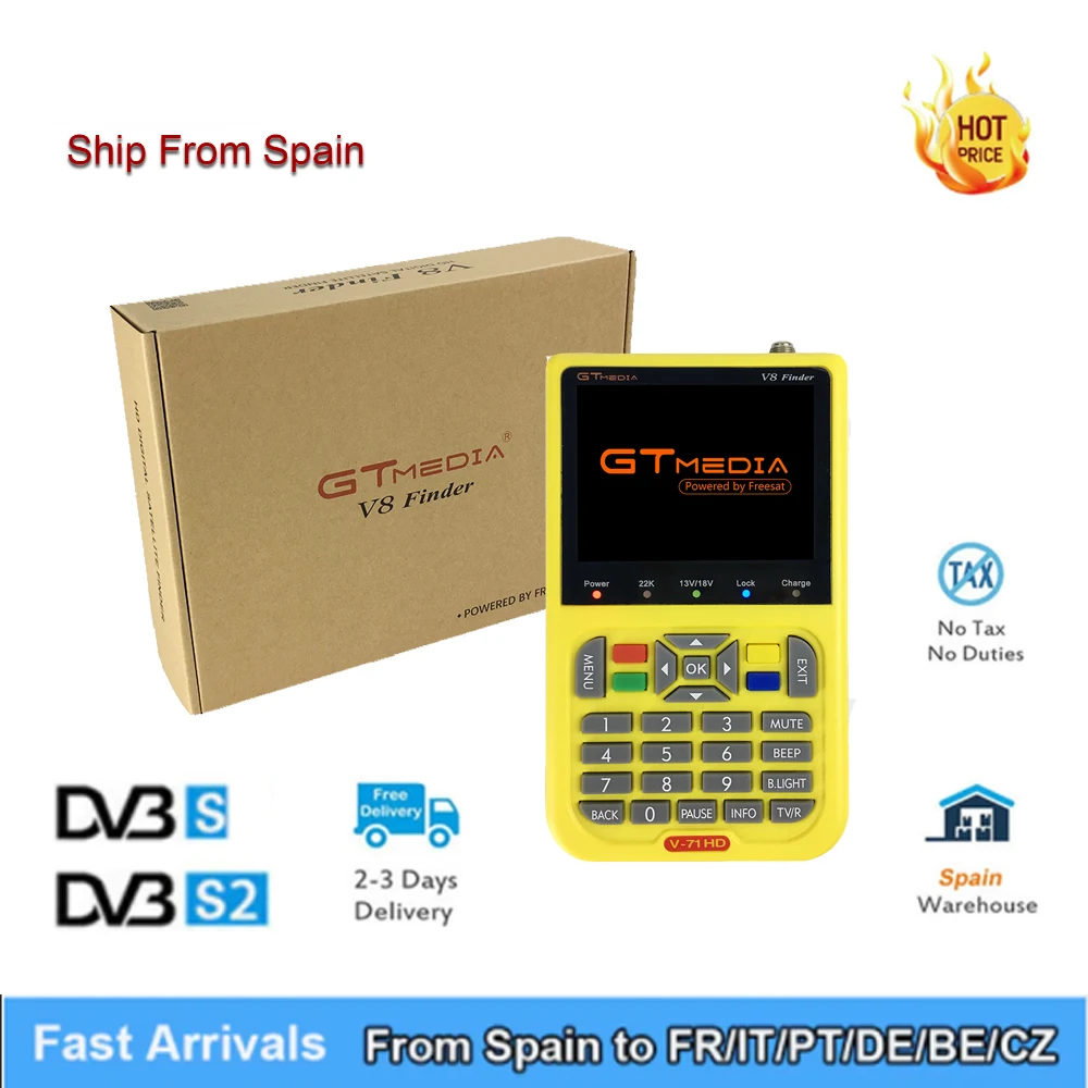 

FREESAT V8 Finder DVB-S2/S FTA Digital Satellite SatFinder Meter HD Satellite Finder Tool TFT LCD Sat Finder lnb Signal Meter