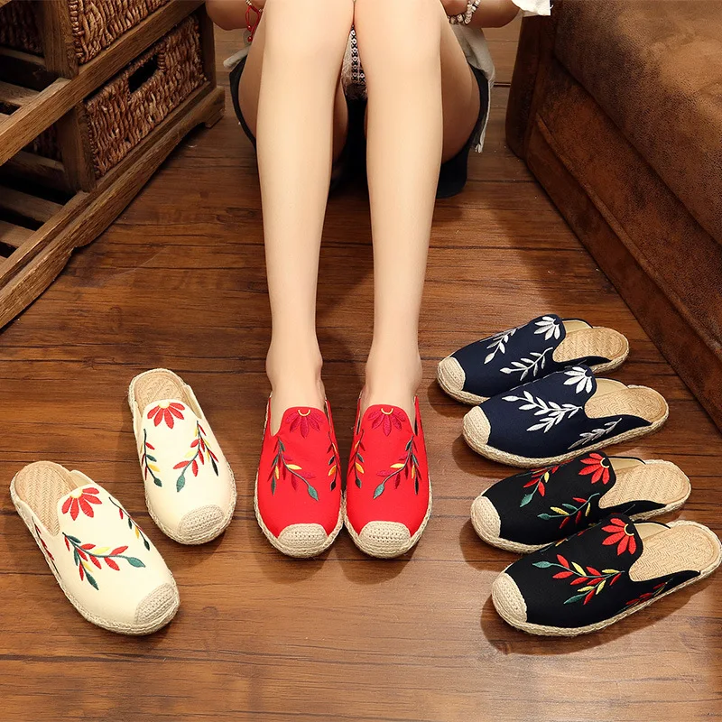 

2019 Embroider Summer Women Casual Linen Cotton Shoes Ladies Breathable Walking Flats Woman Canvas Slippers Zapatos Mujer MB-43