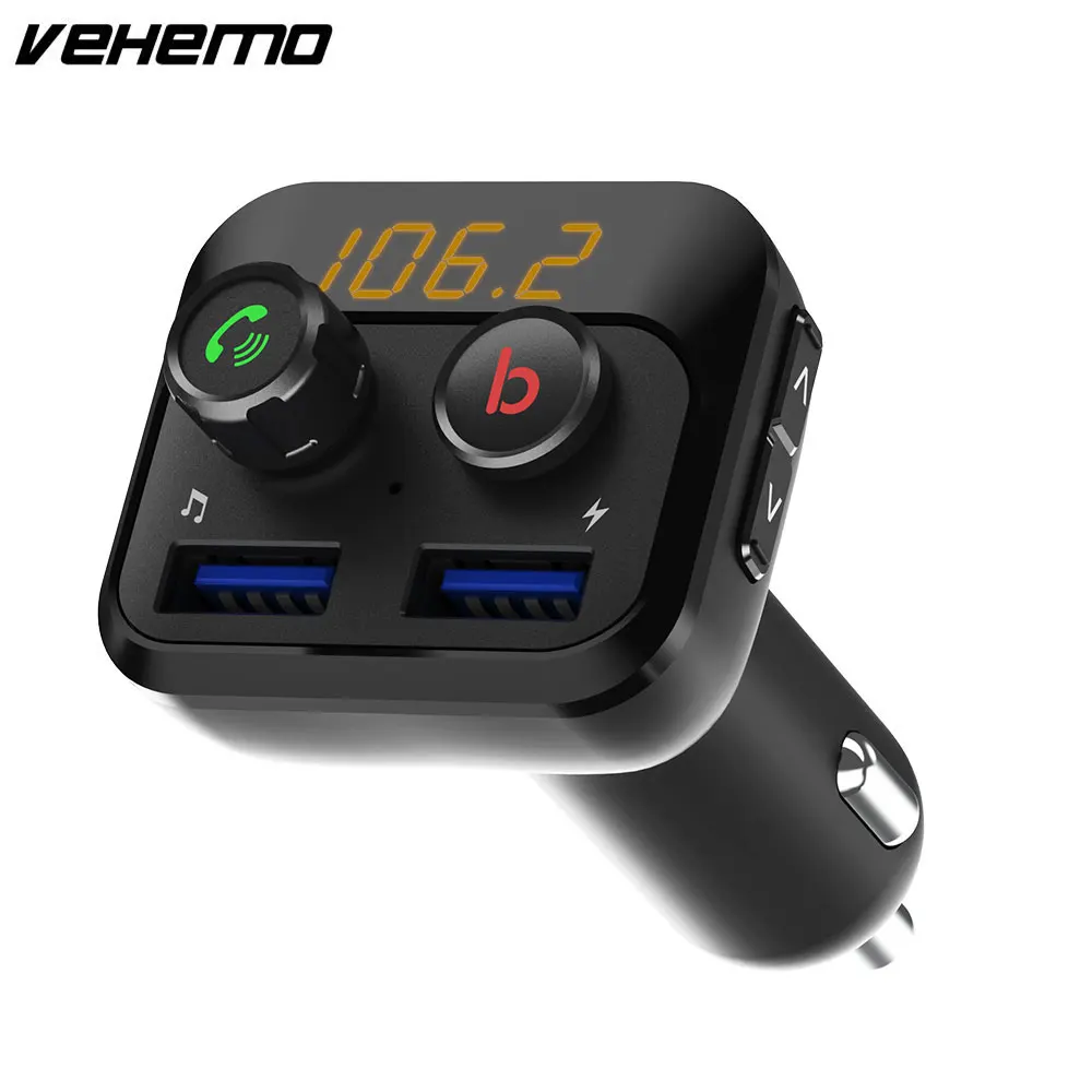 

Dual USB Car Charger FM Transmitter Aux Modulator Bluetooth Handsfree Car Kit Car Audio Bass MP3 Player with 3.1A Fast Charging