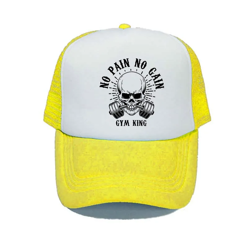 Бейсбольная кепка с принтом «No Pain No Gain» прохладная летняя Бодибилдинг Фитнес лозунг грузовые шапки тренажерный зал тренировки сетчатая шапка и кепка YY310