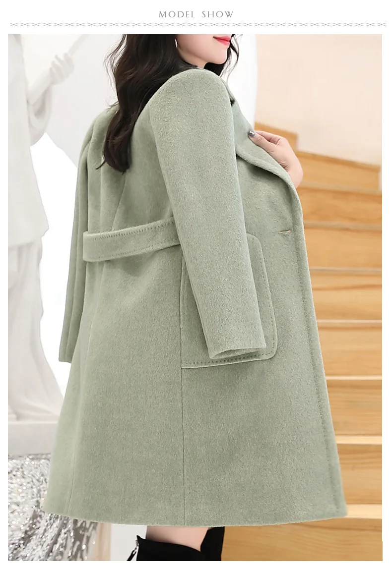 Новое модное длинное зимнее пальто женская одежда 5 однотонных цветов с отложным большим карманом длинное пальто M-3XL размера плюс шерстяное Женское пальто