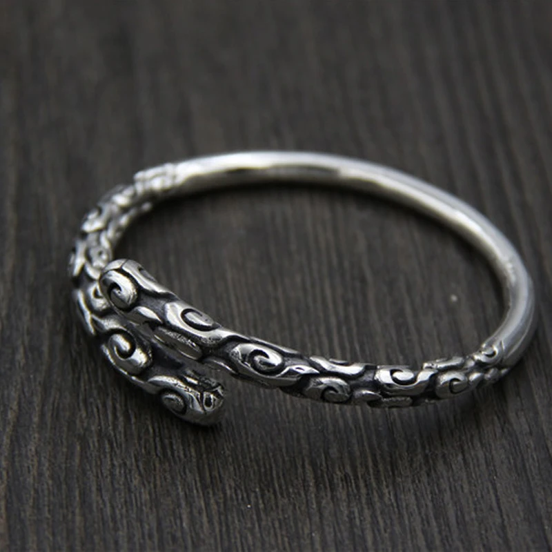 

FYLA MODE 2017 Fashion Jewelry Open Bangle For Women Carved Auspicious Clouds Inside Valentine's Day Present Bracelet 37G PBG011