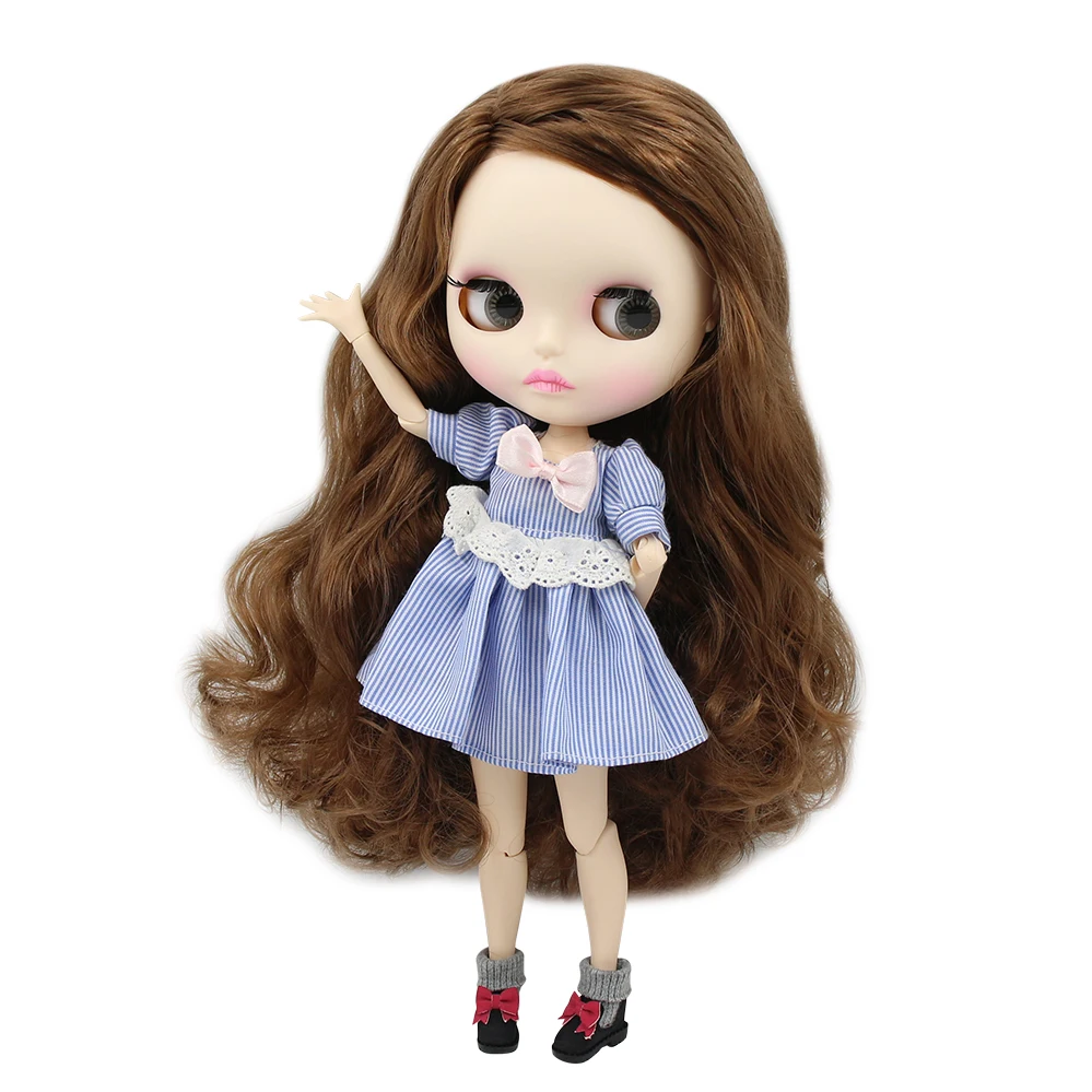 

factory blyth doll BL9158 brown hair side parting matte face new faceplate lips carves white skin joint body 30cm 1/6