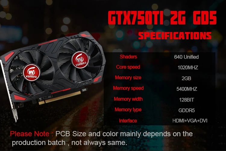 Veineda видеокарта GTX750Ti 2 Гб видеокарты карта для nVIDIA Geforce GTX750Ti 2 ГБ GDDR5 128 бит Hdmi видеокарты