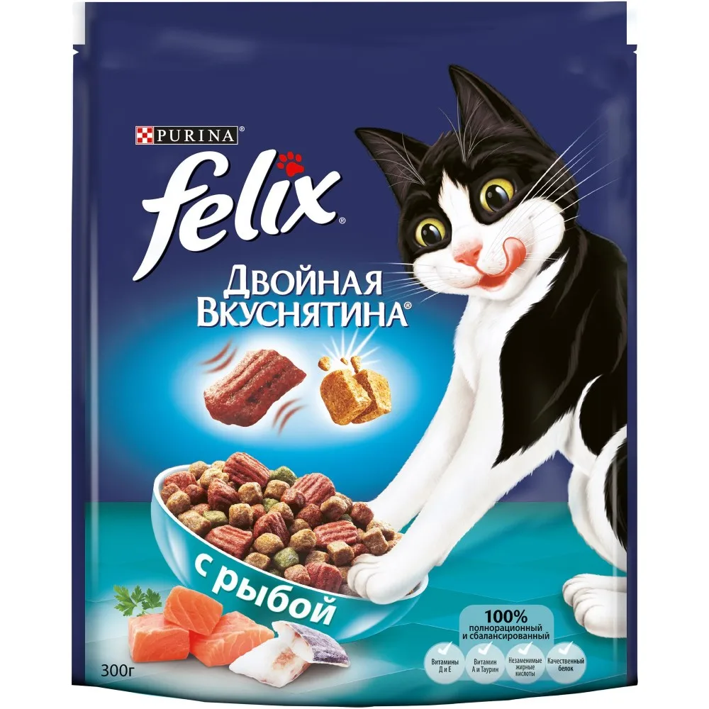 Felix Двойная вкуснятина сухой корм для кошек с рыбой, Пакет, 3 кг